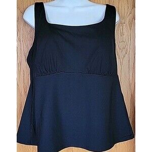 Swim Top Black 18W Square Neck Underwire Solid Women's 1X Lands' End S1020